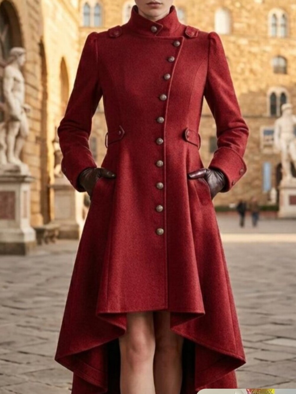 Tailored High-Low Red Coat Dress